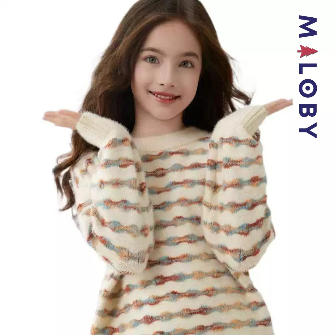 Pull en maille mousseuse enfant fille-Beige/Gris