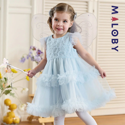 Robe princesse bleue sans manches en tulle respirante pour petites filles