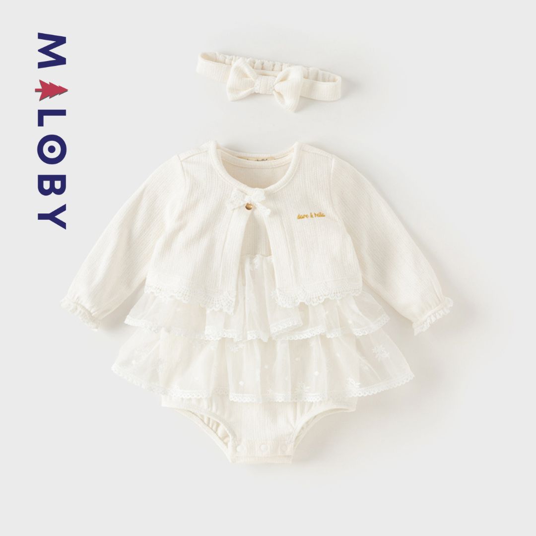 Ensemble Bébé fille 3 pièces Robe + boléro + bandeau - Beige -robes et ensembles pour filles, bébés et garcons - MALOBY