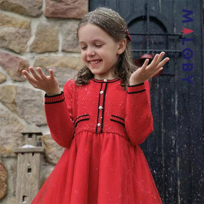 Robe habillée bi-matière enfant fille -Rouge -robes et ensembles pour filles, bébés et garcons - MALOBY