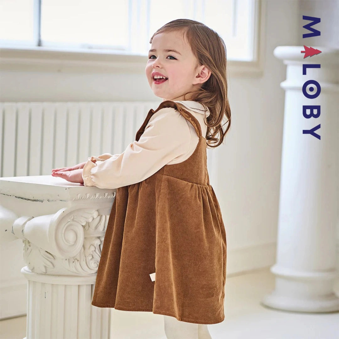 Robe bi-matière effet 2 en 1 enfant fille- marron