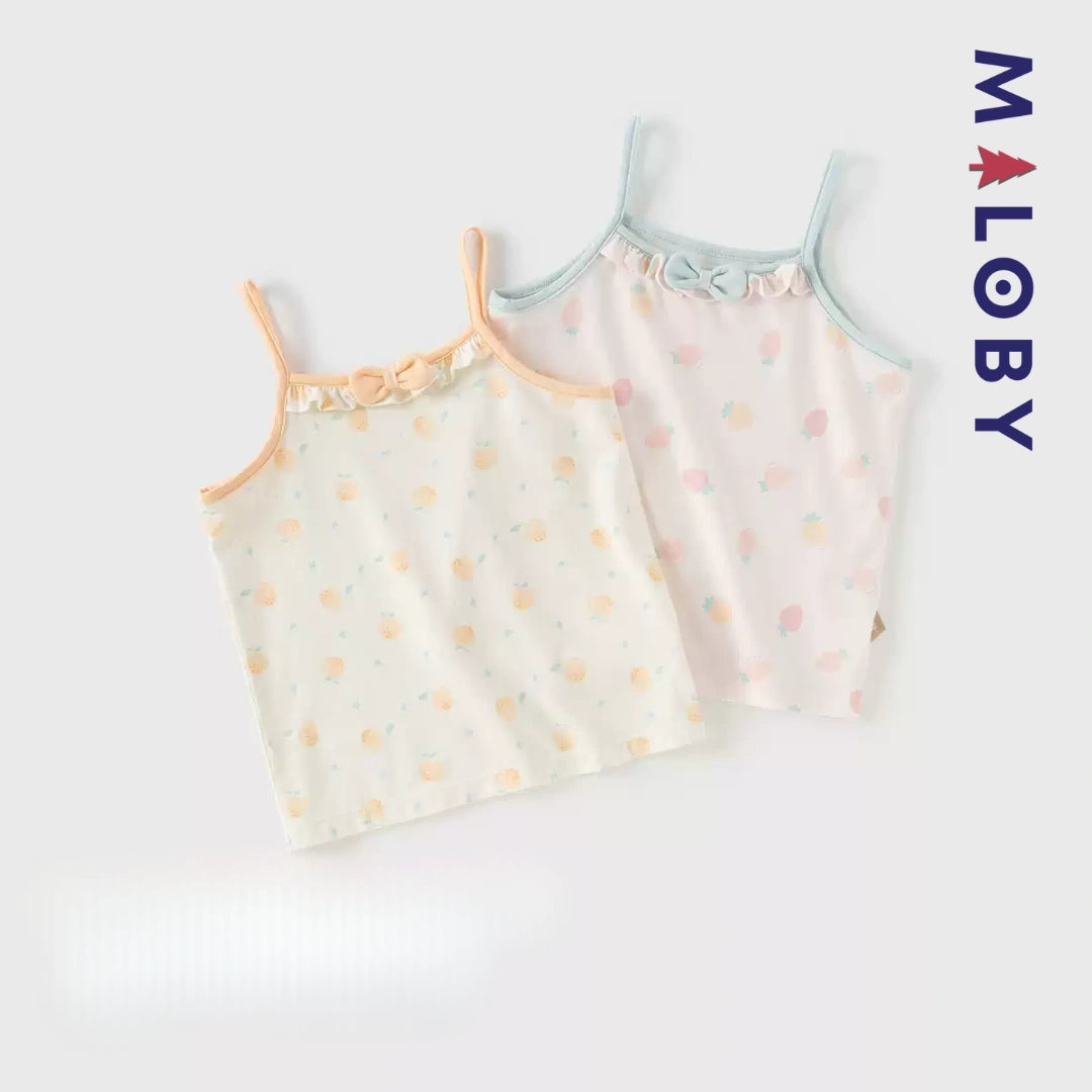 Débardeurs doux d'été enfant fille -Orange/Bleu ciel