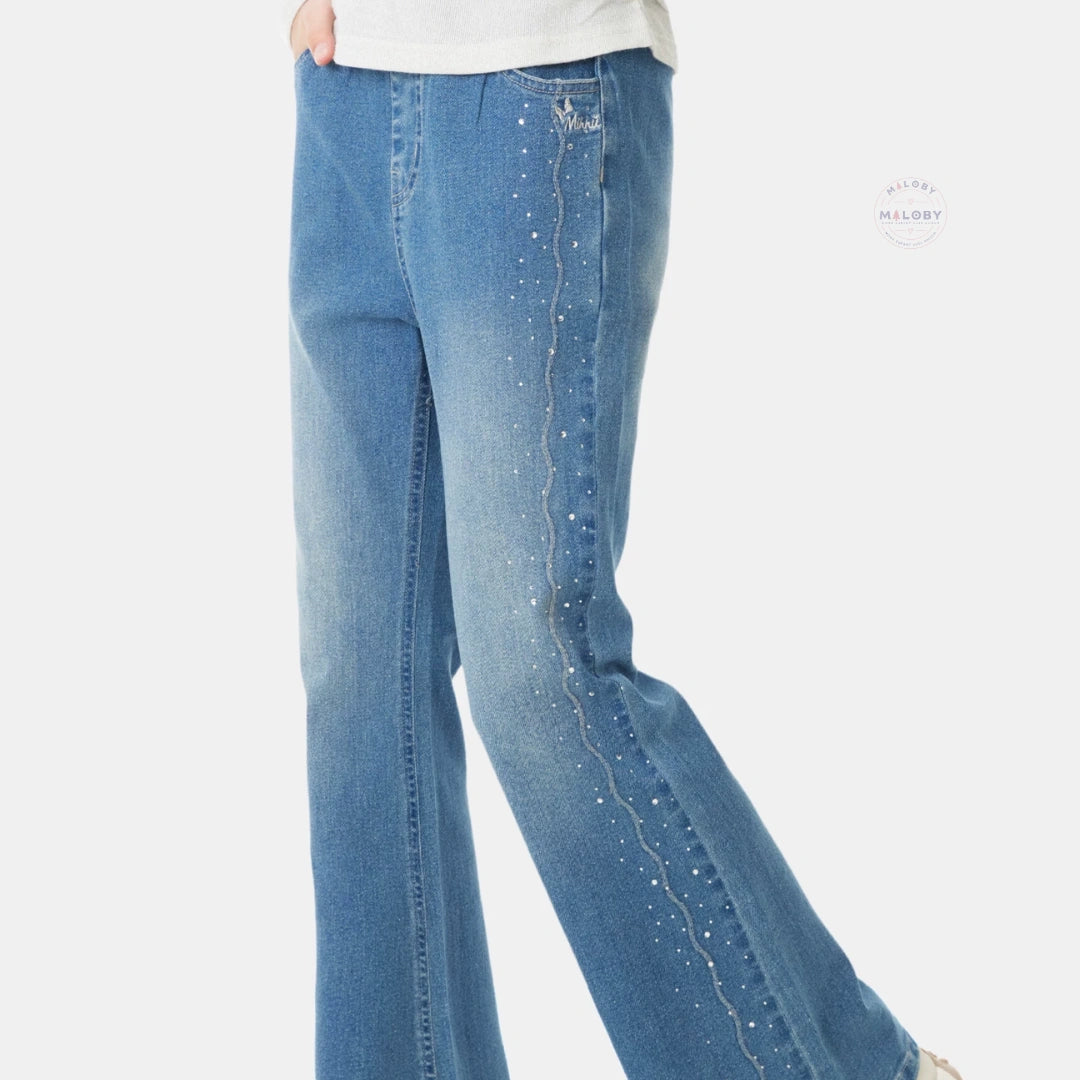 Pantalon denim évasé enfant fille bleu, vêtement enfant maroc - MALOBY