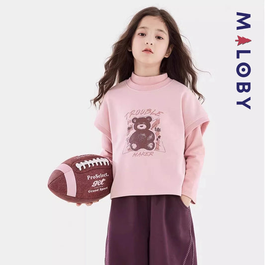 Pull en maille sans manches enfant fille - Rose/gris