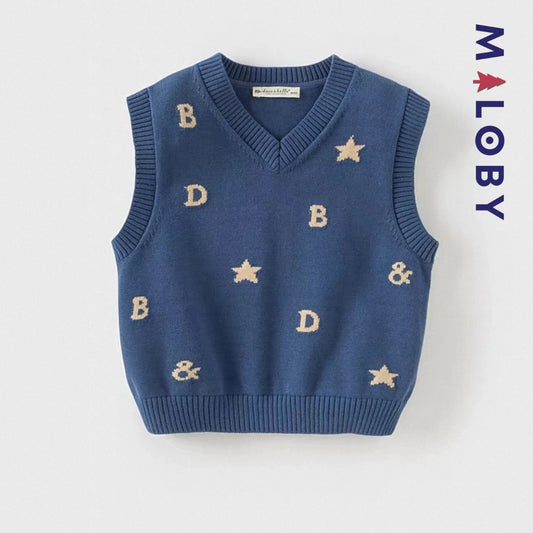 Pull sans manches en coton tricoté enfant garçon -Bleu -robes et ensembles pour filles, bébés et garcons - MALOBY