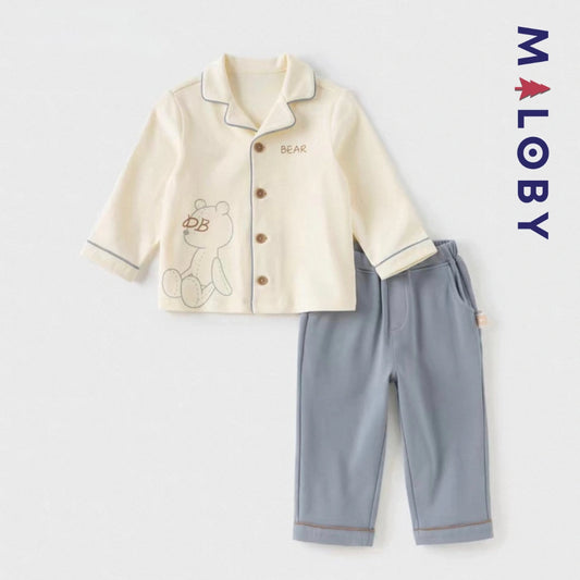 Ensemble Pyjama 2 pièces manches longues enfant garçon -Beige -robes et ensembles pour filles, bébés et garcons - MALOBY