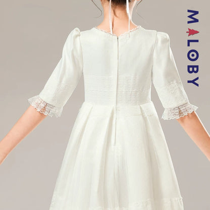 Robe longue de cérémonie en dentelle -Blanc