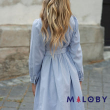 Charger l&#39;image dans la galerie, Robe chemise rayée enfant fille - Bleu ciel -robes et ensembles pour filles, bébés et garcons - MALOBY
