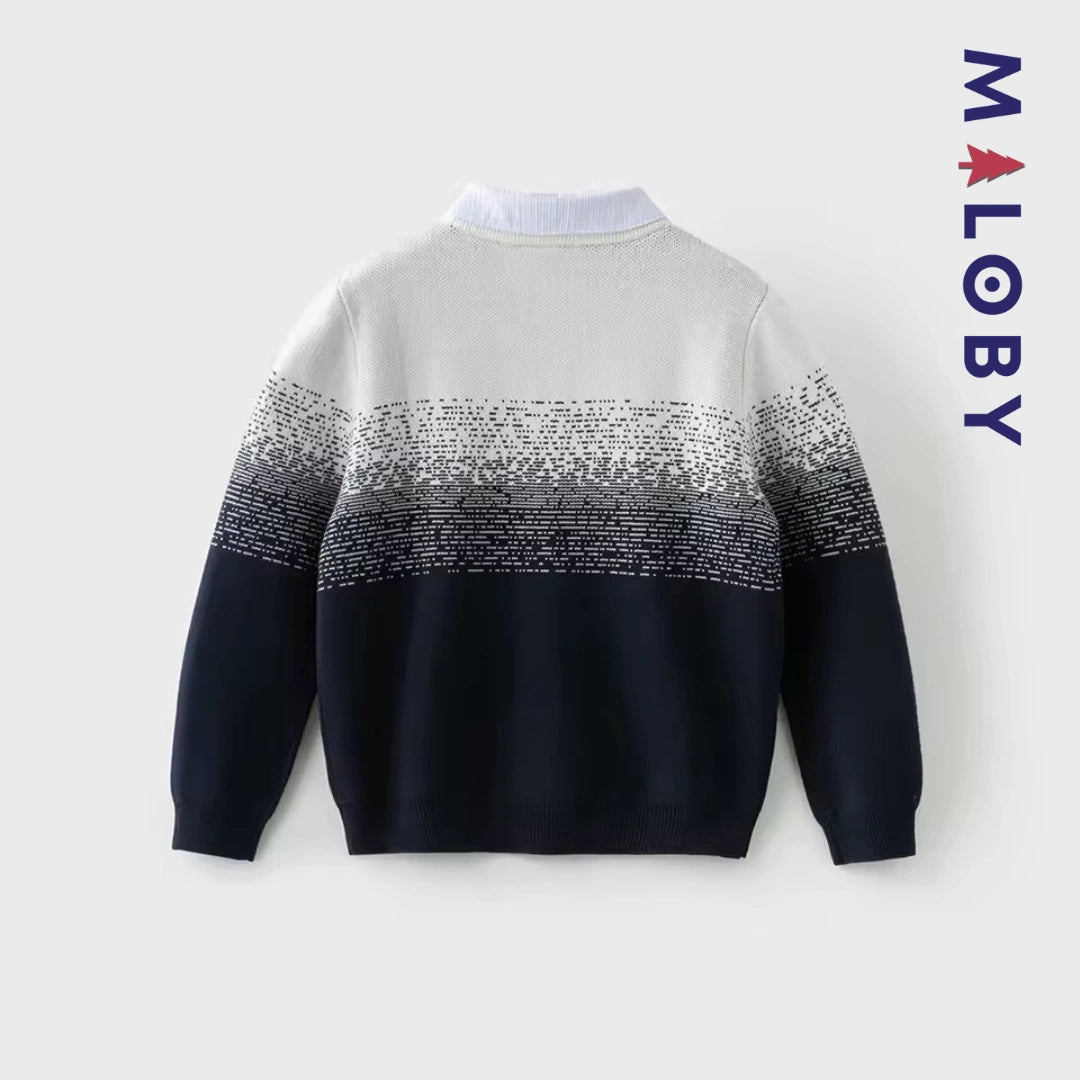 Pull à col chemise effet 2 en 1 enfant garçon -Marine -robes et ensembles pour filles, bébés et garcons - MALOBY