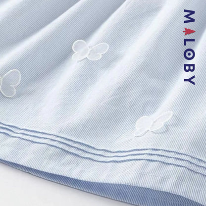 Robe rayée col claudine enfant fille-bleu ciel