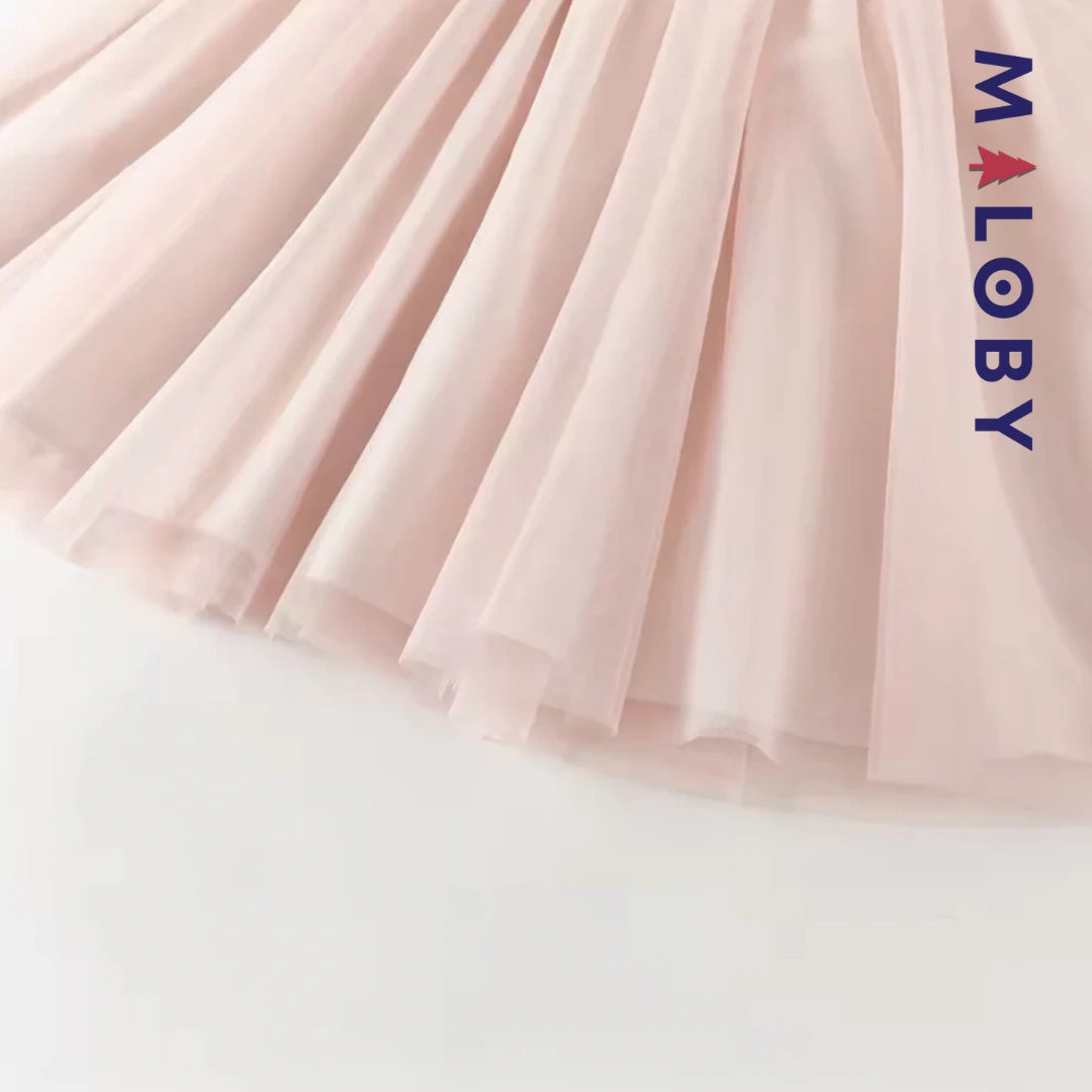 Robe princesse pour cérémonie en Tulle enfant fille- Rose