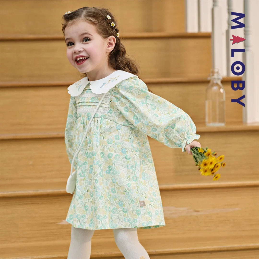 Robe Fleurie à col brodé avec mini sac chat enfant fille -Floral