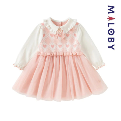 Robe princesse bi-matière enfant fille - rose -robes et ensembles pour filles, bébés et garcons - MALOBY