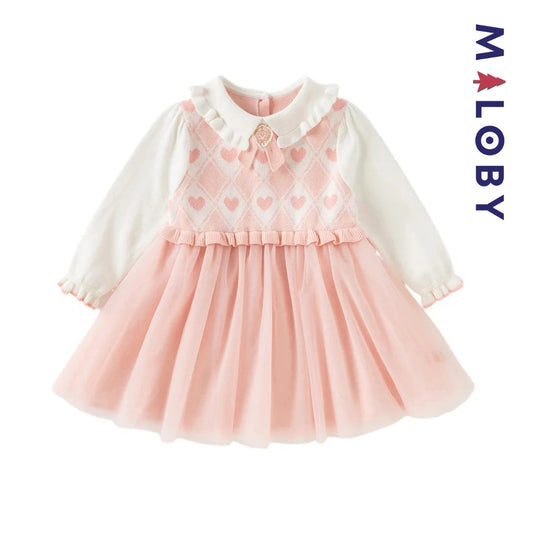 Robe princesse bi-matière enfant fille - rose -robes et ensembles pour filles, bébés et garcons - MALOBY