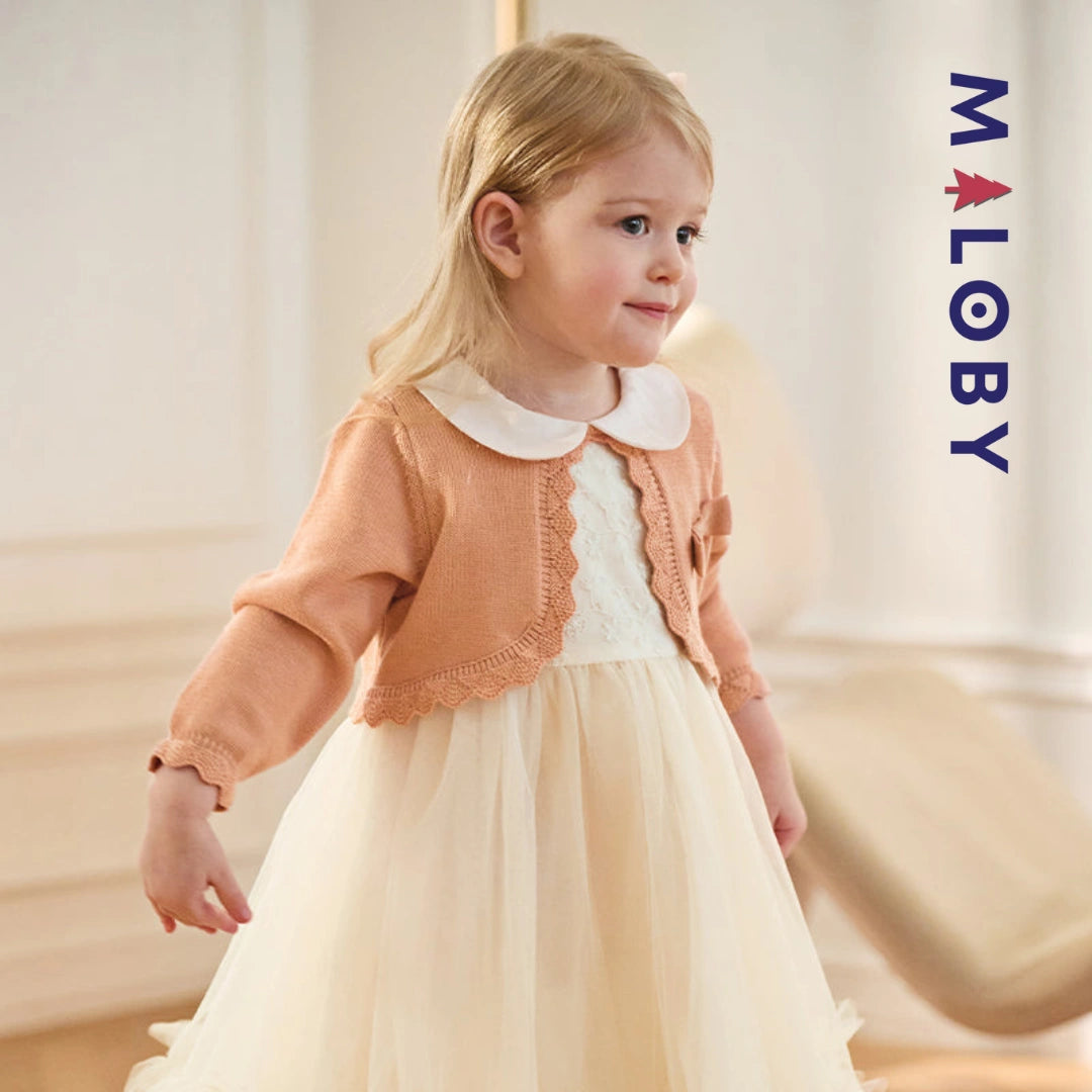 Robe cérémonie à boléro intégré- Beige -robes et ensembles pour filles, bébés et garcons - MALOBY