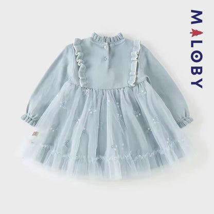 Robe princesse bi-matière enfant fille -Bleu ciel -robes et ensembles pour filles, bébés et garcons - MALOBY