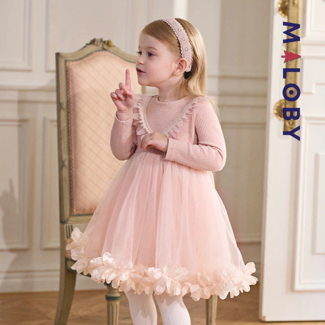 Robe cérémonie bi-matière enfant fille-Rose -robes et ensembles pour filles, bébés et garcons - MALOBY