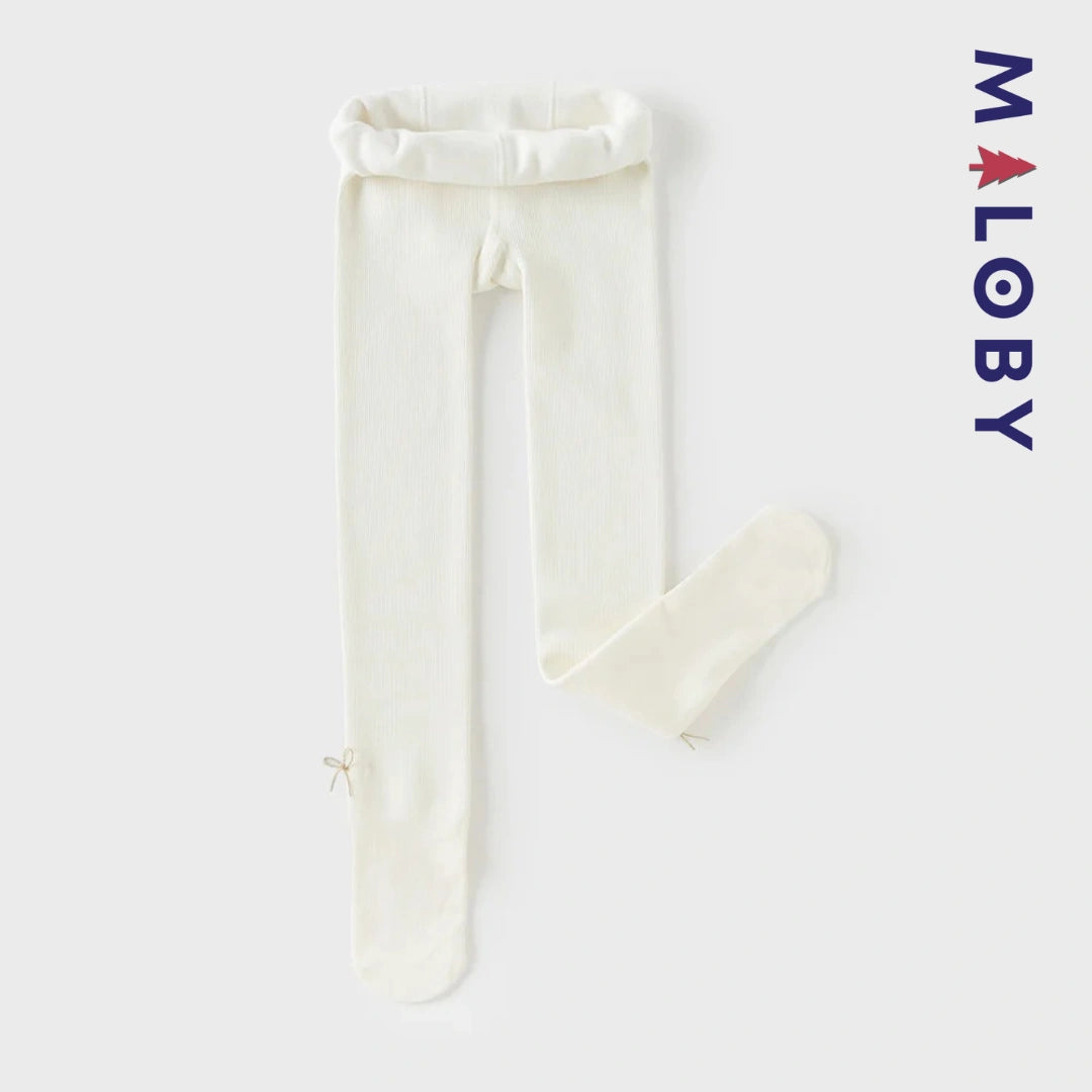 Collant épais à nœuds enfant fille- beige/noir