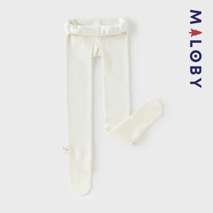 Collant épais à nœuds enfant fille- beige/noir