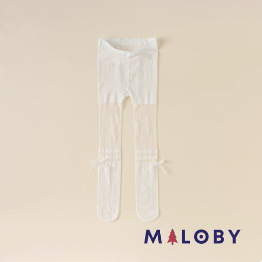 Collant fins à nœuds enfant fille- blanc -robes et ensembles pour filles, bébés et garcons - MALOBY