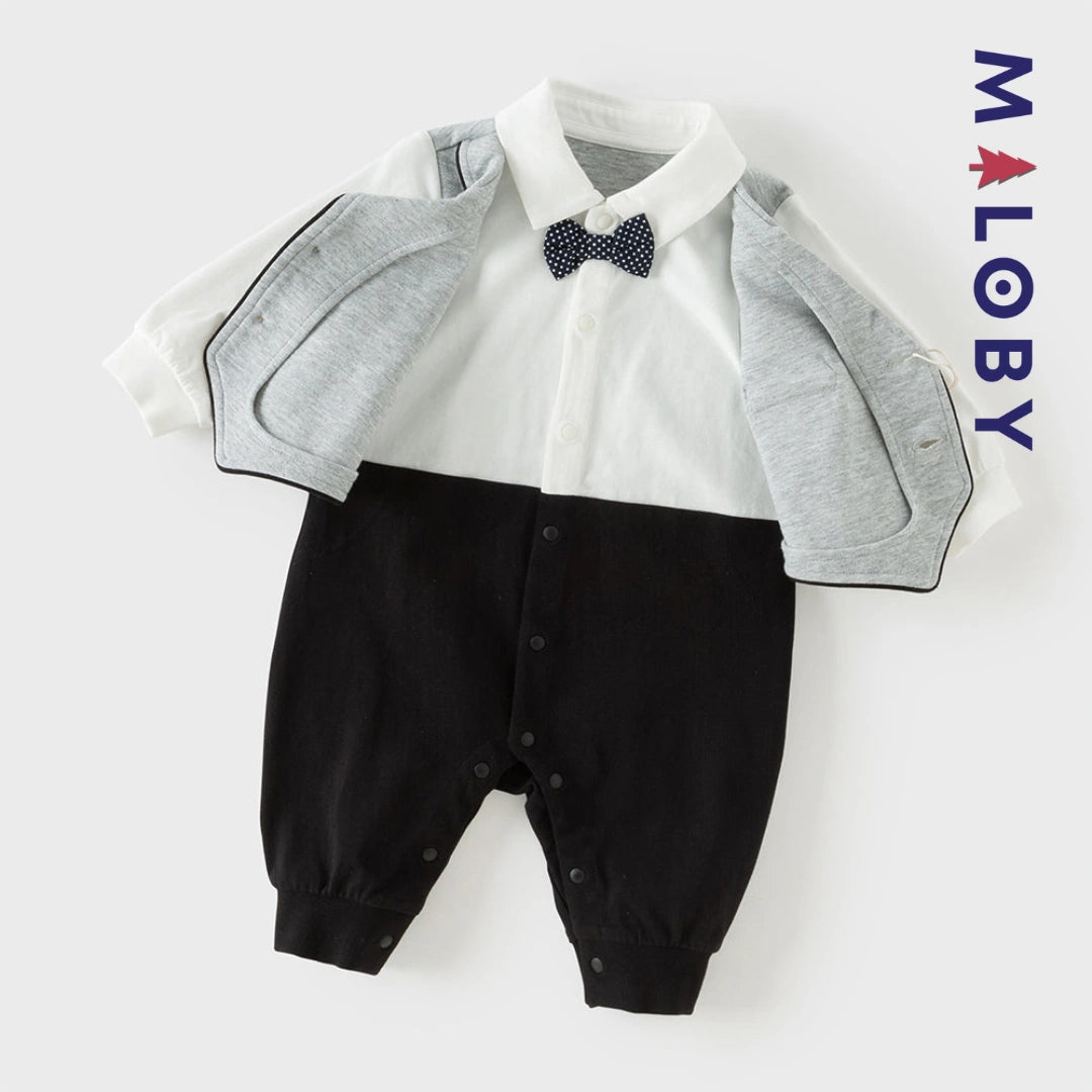 Combinaison cérémonie à nœud effet 2 en 1 bébé garçon -Gris