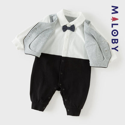 Combinaison cérémonie à nœud effet 2 en 1 bébé garçon -Gris