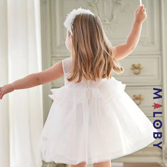 Ensemble Robe cérémonie à volants+ bandeau -Blanc -robes et ensembles pour filles, bébés et garcons - MALOBY