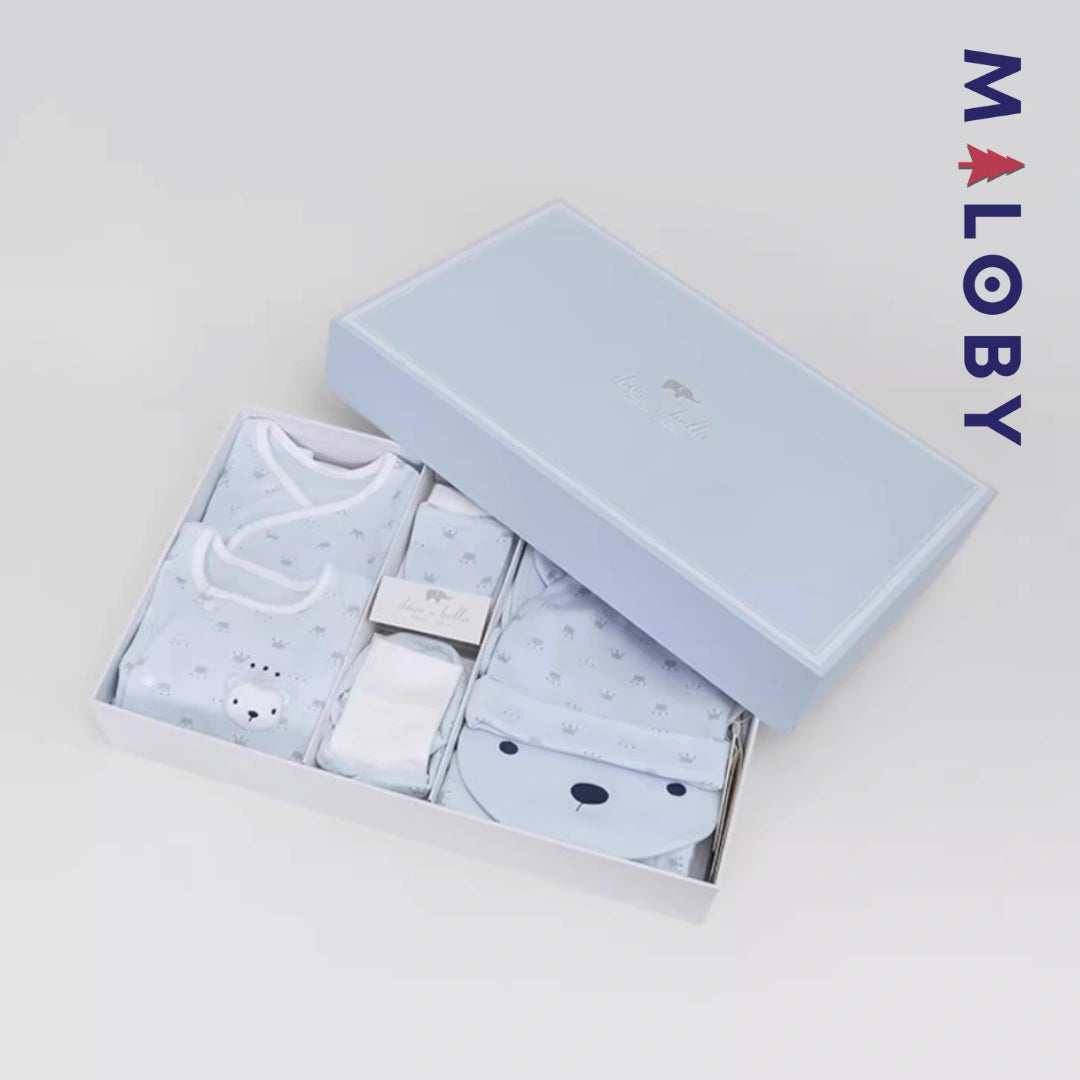 Set naissance imprimé 7 pièces en coton doux - rose/bleu -robes et ensembles pour filles, bébés et garcons - MALOBY