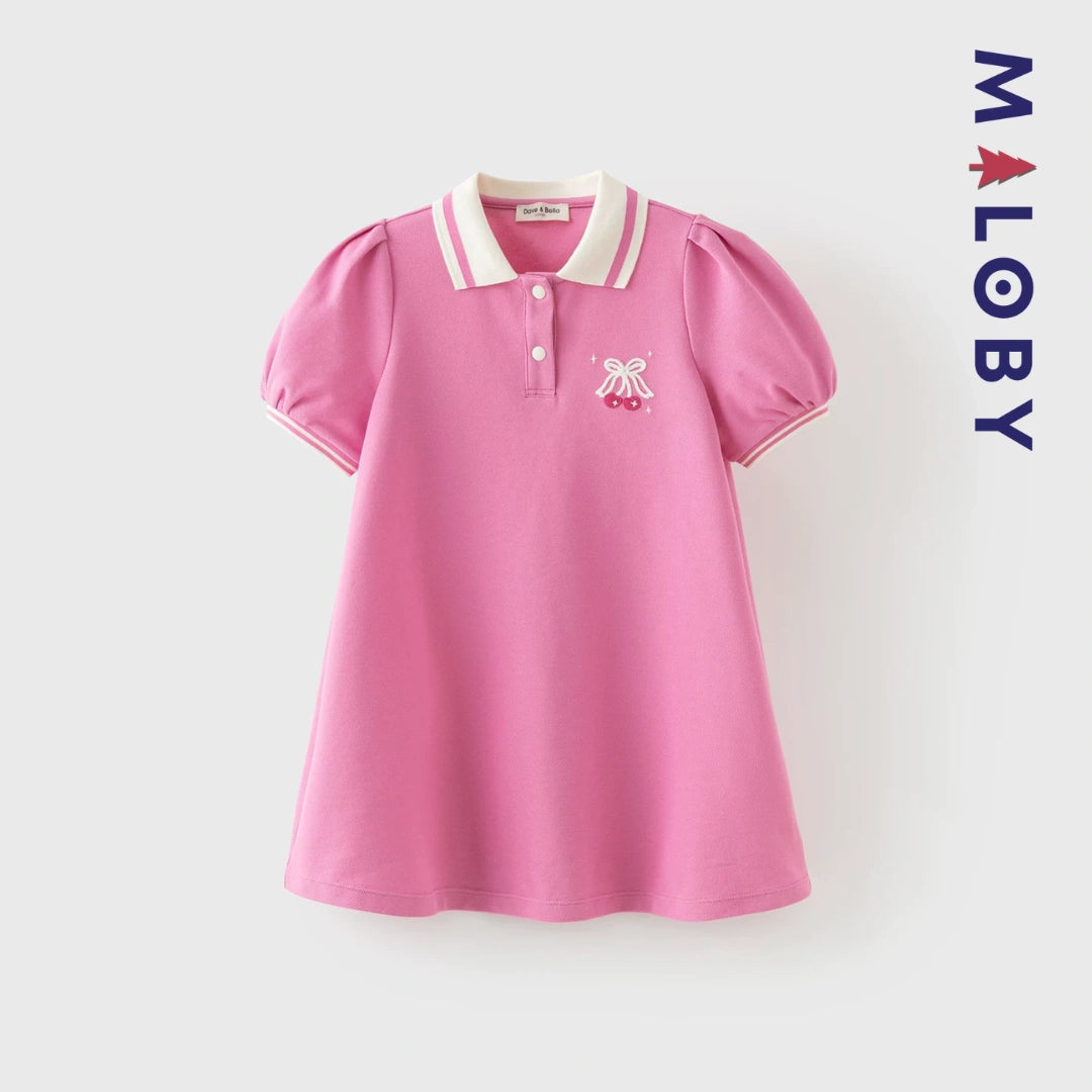 Robe polo pour été en piqué de coton enfant fille -Rose