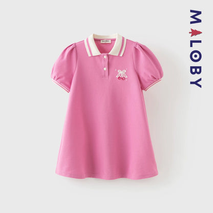 Robe polo pour été en piqué de coton enfant fille -Rose