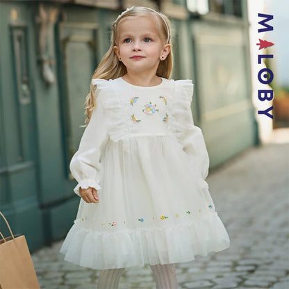 Robe cérémonie brodée fleurs enfant fille -Beige