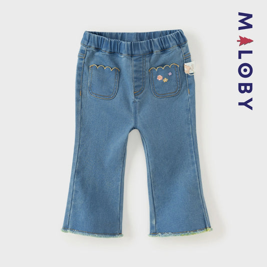 Jean large brode enfant fille- bleu