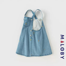 Charger l&#39;image dans la galerie, Robe salopette en denim enfant fille- Bleu -robes et ensembles pour filles, bébés et garcons - MALOBY
