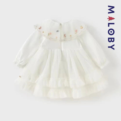 Robe de fête à col plastron enfant fille -Beige