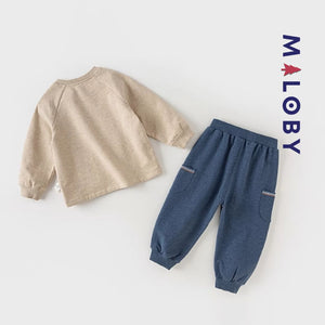 Ensemble garçon sweat + jogging- Bleu/beige