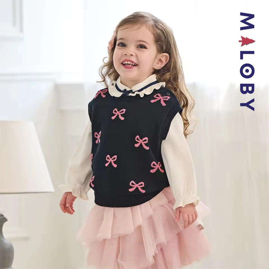 Pull en maille sans manches enfant fille -Marine -robes et ensembles pour filles, bébés et garcons - MALOBY