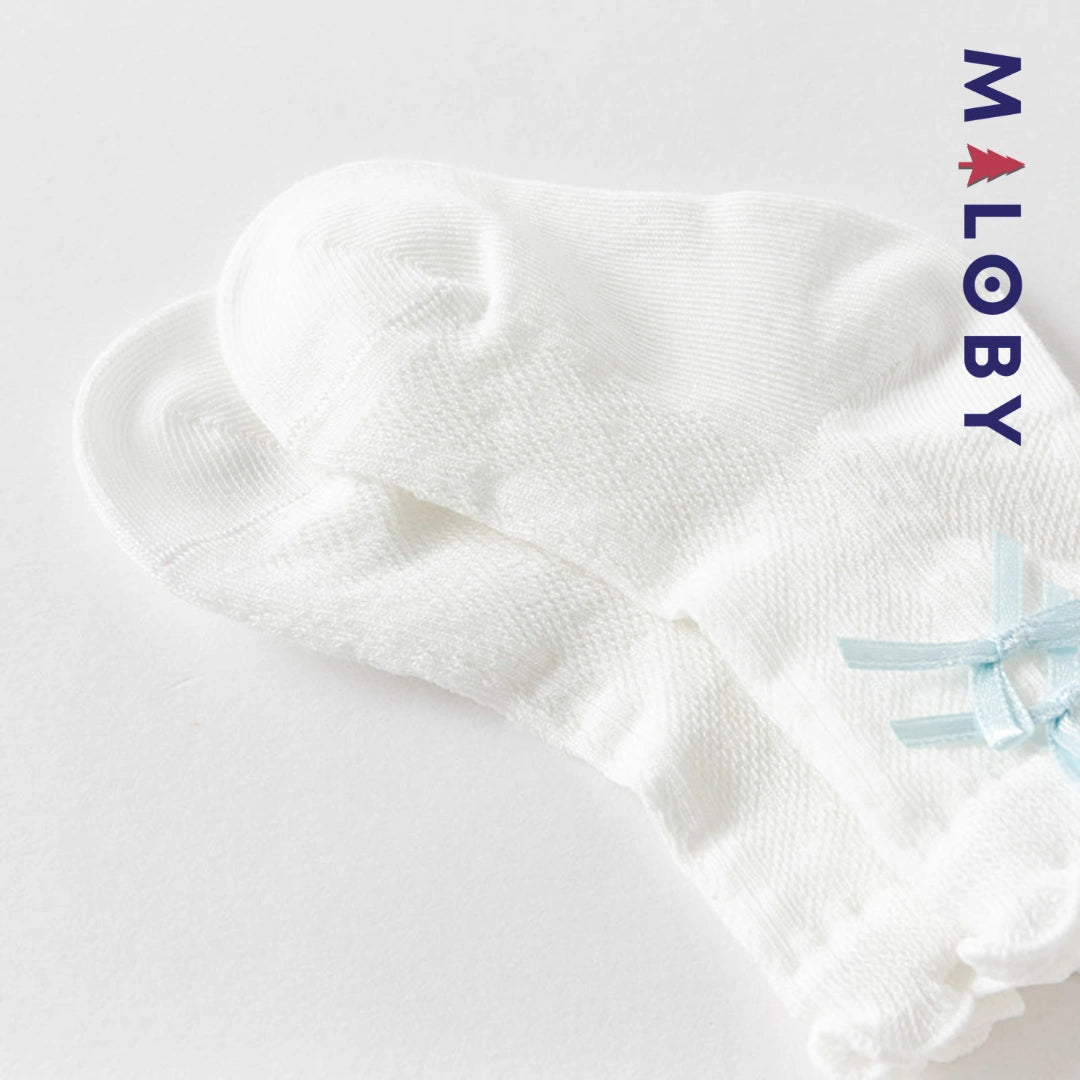 Chaussettes mi-mollet à nœud enfant fille - Blanc