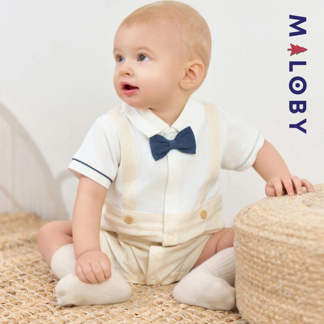 Combinaison été à nœud papillon Bébé garçon- Beige