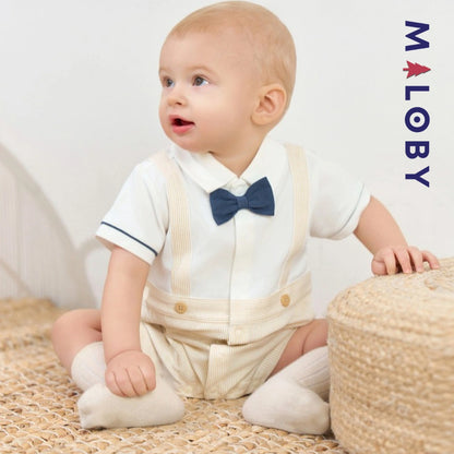 Combinaison été à nœud papillon Bébé garçon- Beige