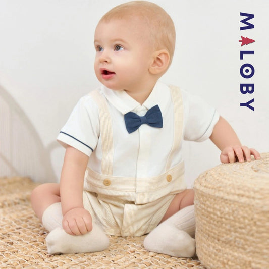 Combinaison été à nœud papillon Bébé garçon- Beige