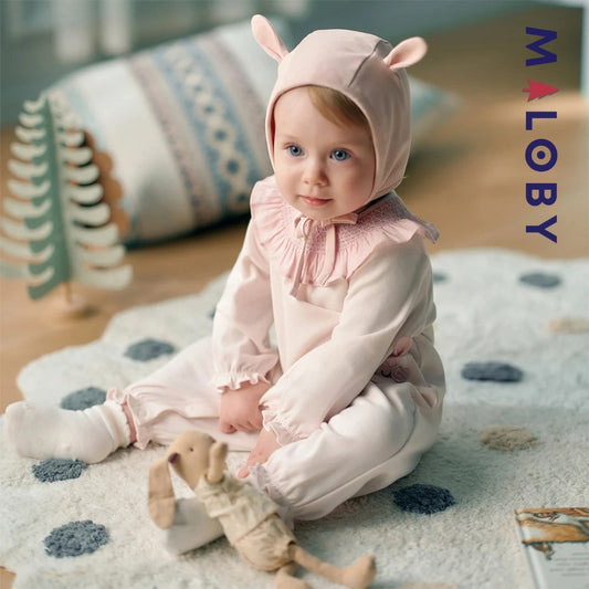 Ensemble 2 pièces combinaison+bonnet bébé fille-Rose