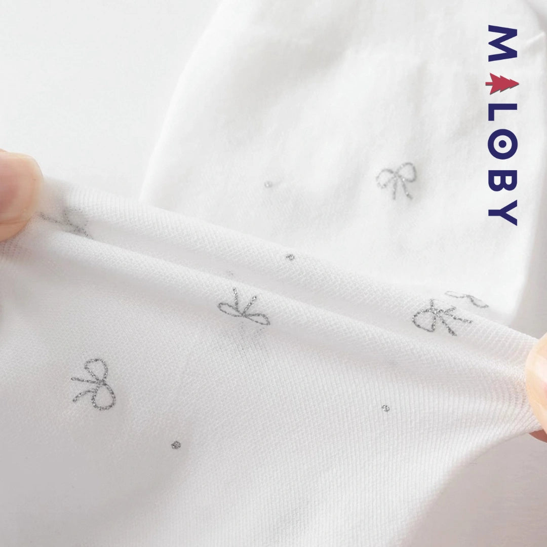 Collant fins motifs nœuds argentés enfant fille -Blanc -robes et ensembles pour filles, bébés et garcons - MALOBY