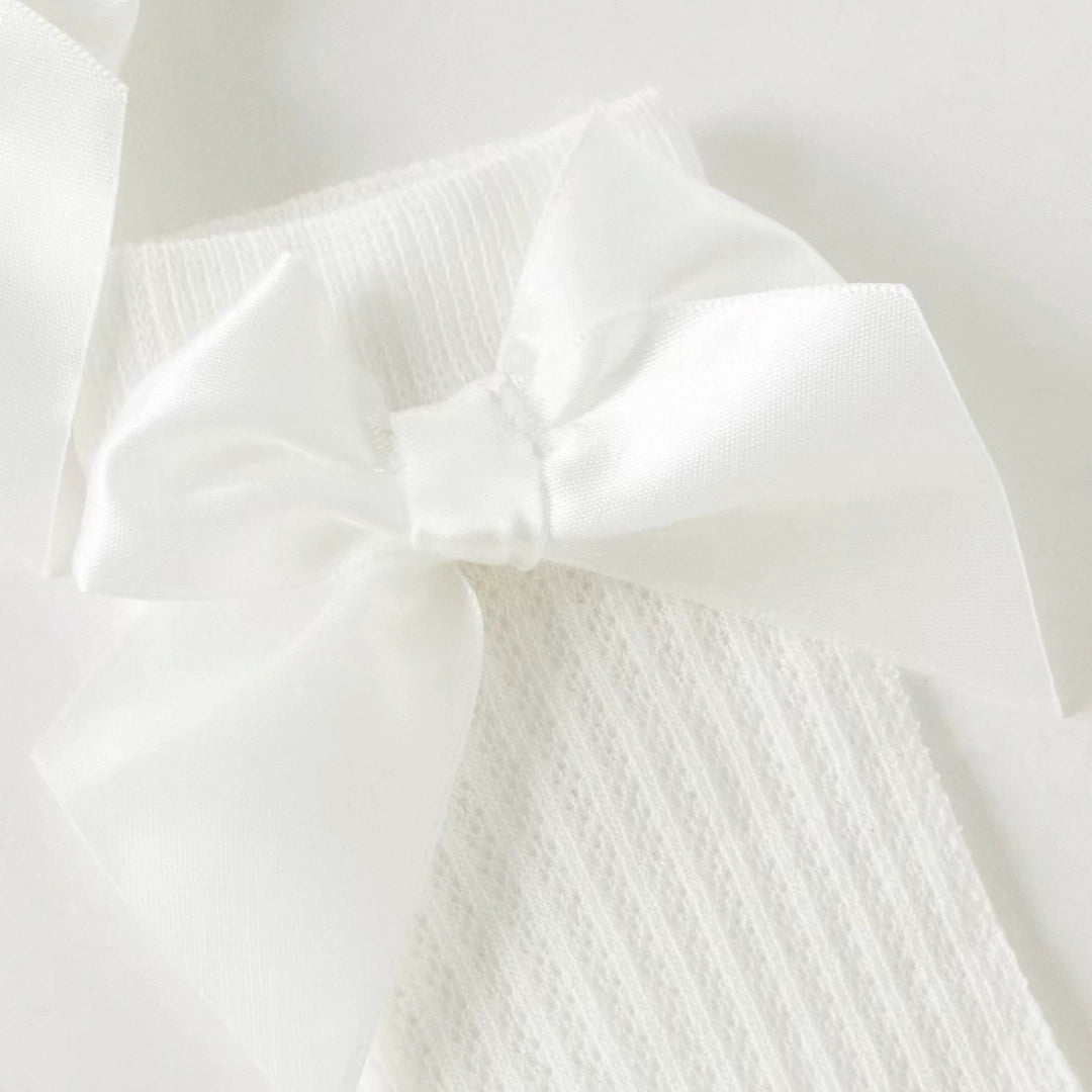 Chaussettes hautes en maille ajourée motif nœud enfant fille blanc - MALOBY