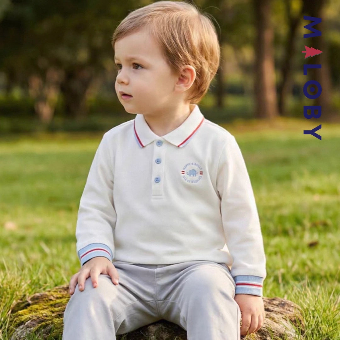 Polo manches longues en coton premium enfants garçon –Blanc