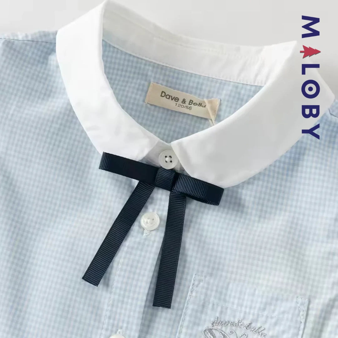 Chemise été à nœud enfant fille- Blanc/Bleu