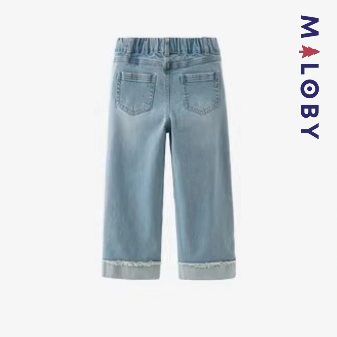 Pantalon denim avec large revers enfant fille-Bleu -robes et ensembles pour filles, bébés et garcons - MALOBY