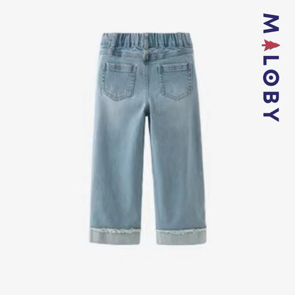 Pantalon denim avec large revers enfant fille-Bleu -robes et ensembles pour filles, bébés et garcons - MALOBY