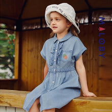 Charger l&#39;image dans la galerie, Robe en jean plastron volanté fille - stone -robes et ensembles pour filles, bébés et garcons - MALOBY
