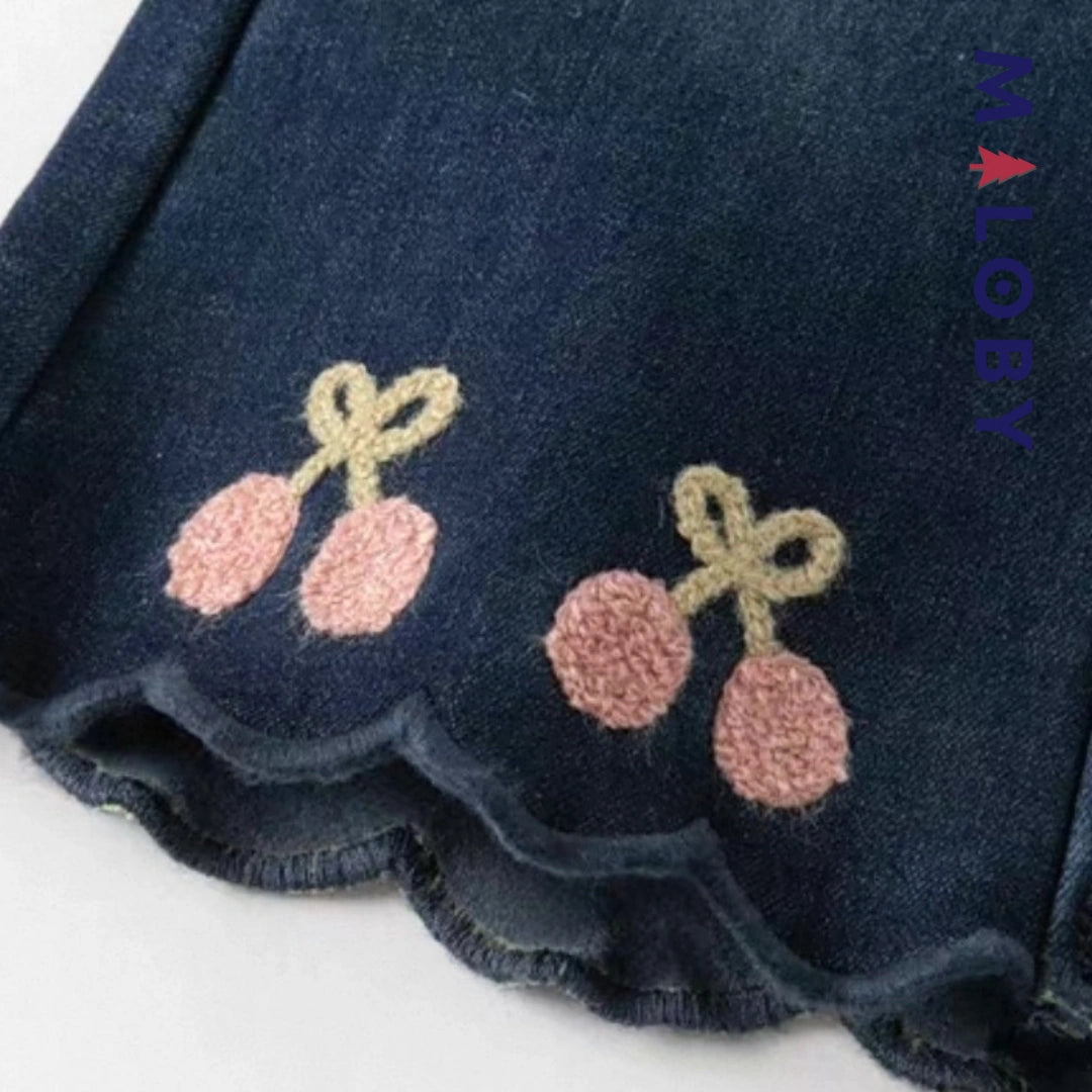 Pantalon évasé brodée enfant fille- bleu -robes et ensembles pour filles, bébés et garcons - MALOBY