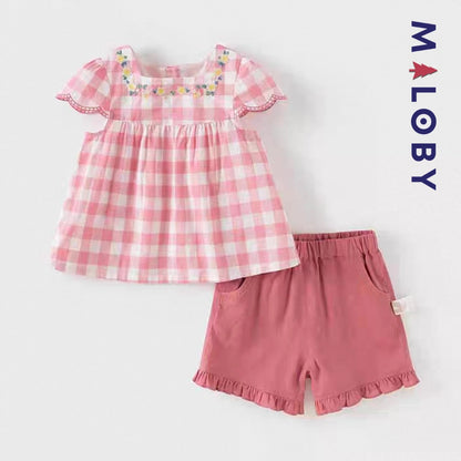 Ensemble  d'été Tunique+Short enfant fille -Carreaux
